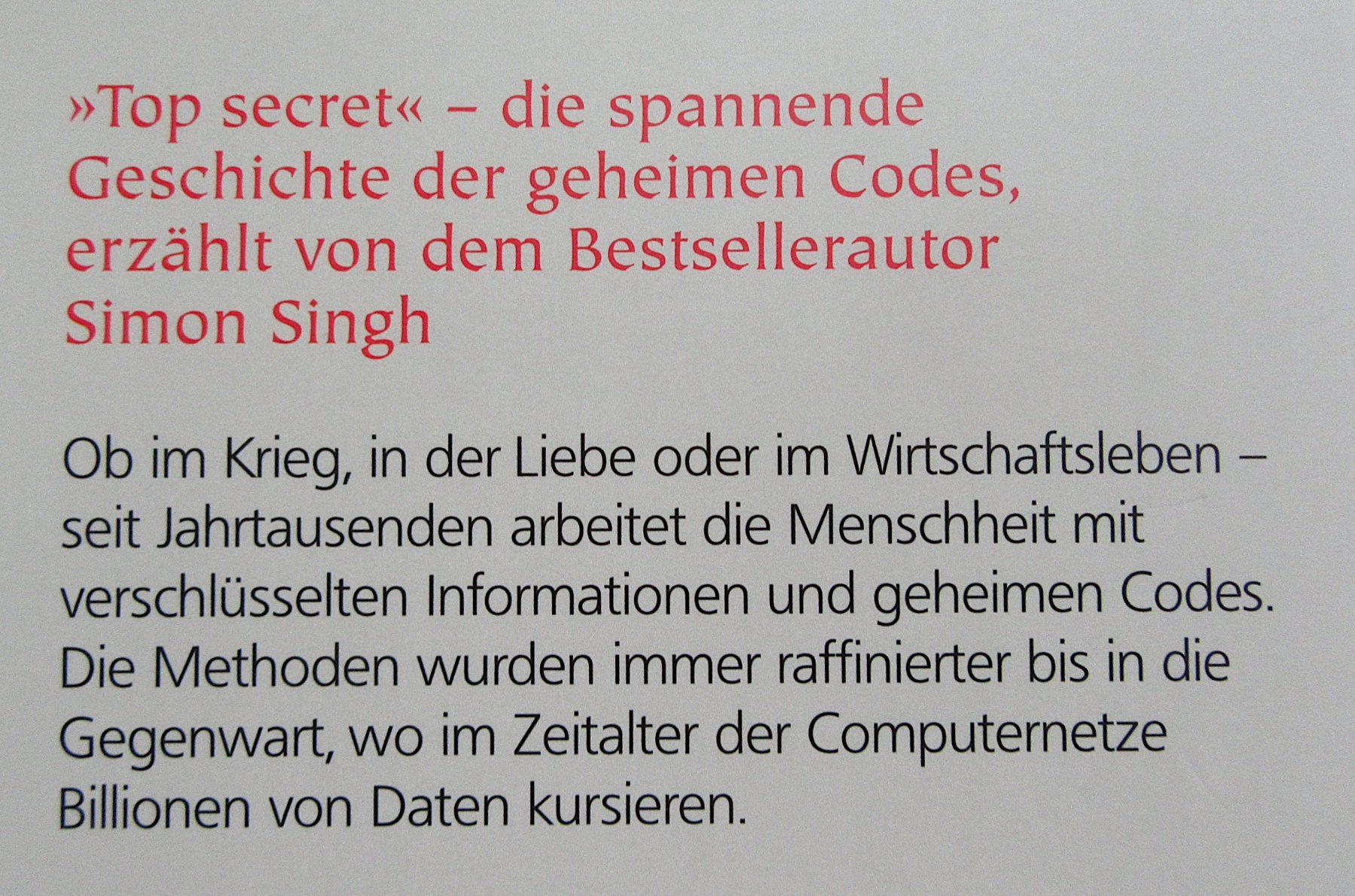 Libri: Geheime Botschaften - Kunst der Verschlüsselung  Simon Singh – Usato da Auenstein venduto da Padabimbim 1