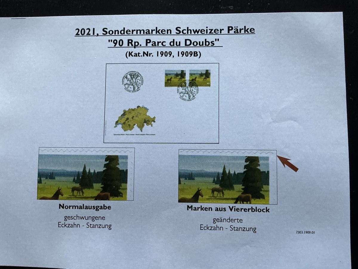 Tutti i francobolli: Schweizer Briefmarken "Parc du Doubs" 2021, Top Abart – Usato da Hedingen venduto da Juniswiss 1