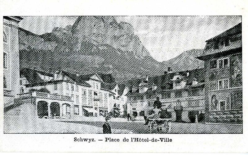Cartoline postali: Schwyz - Hauptplatz + ca. 1900 – Usato da Emmenbrücke venduto da teestube