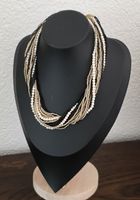  Vintage Kette mehrreihig Perlen schwarz goldfarbig 