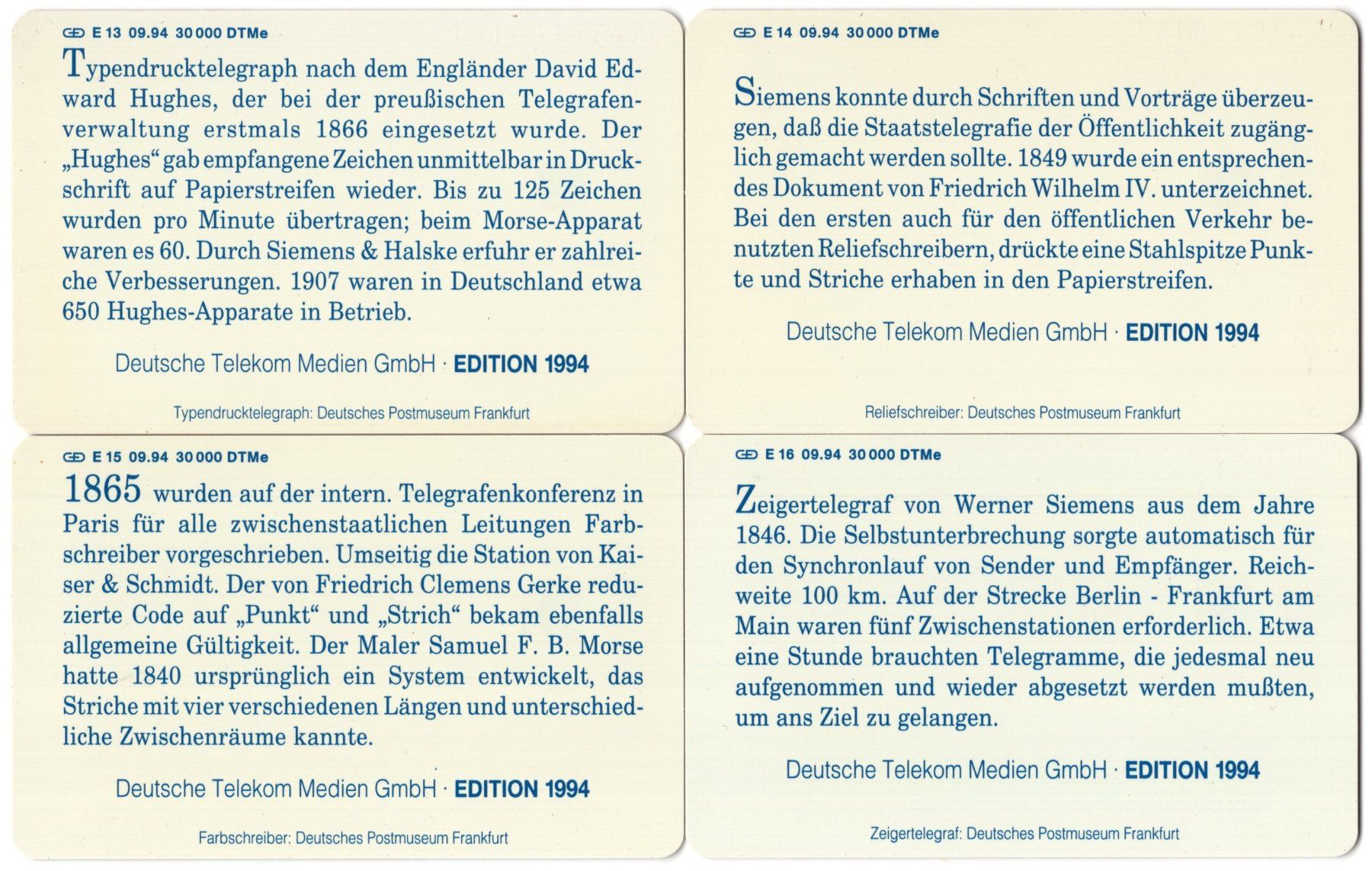 Telefon- & Taxkarten: Telegraphen Serie - 4 volle Telefonkarten der E-Serie – Neu (gemäss Beschreibung) aus Eglisau von Chperfins 1