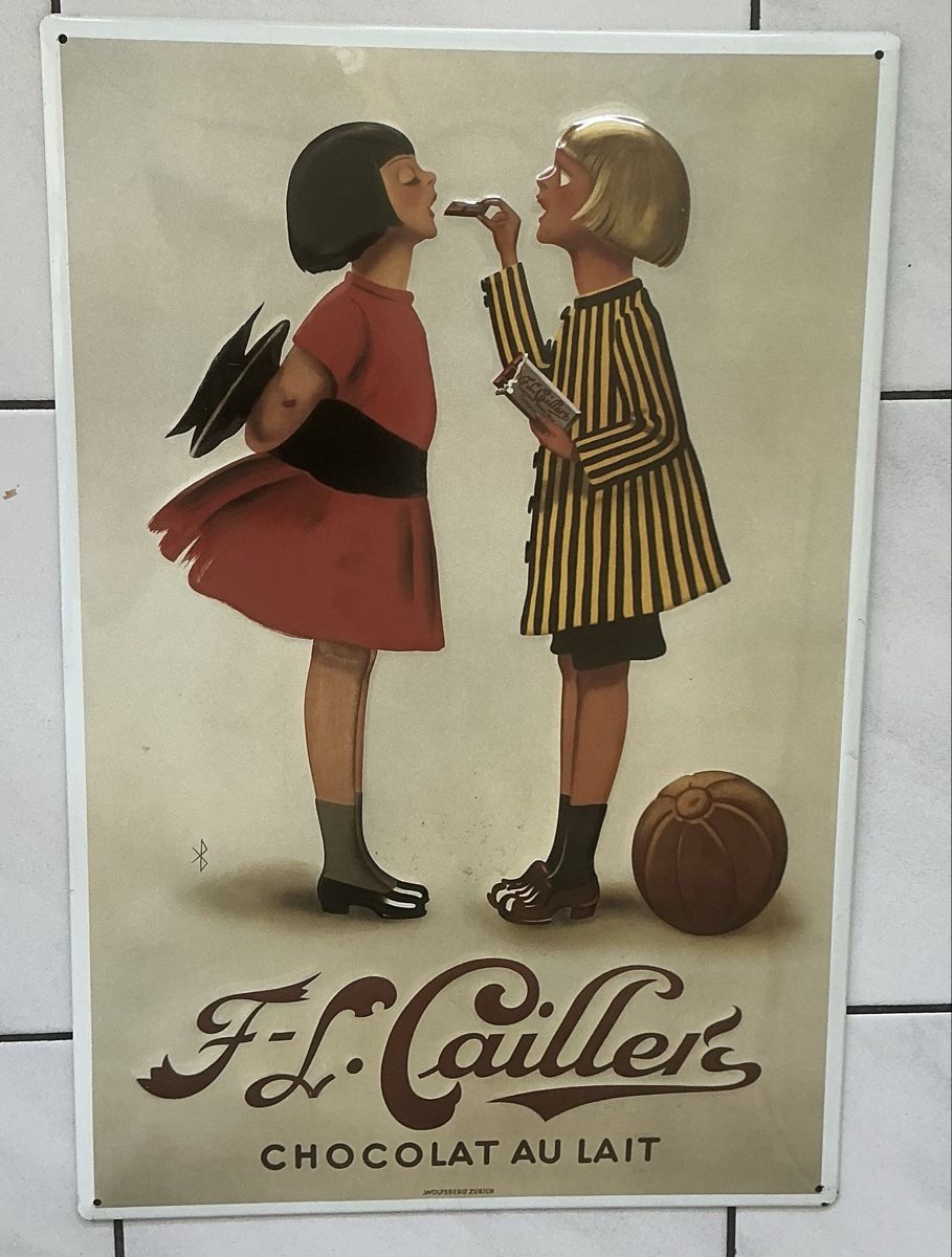 Cailler Insegne: Blechschild Cailler Chocolat au Lait Kinder – Nuovo (secondo la descrizione) da Crans-Montana venduto da plainemorte