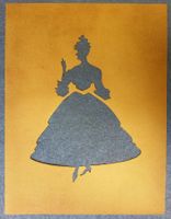 Scherenschnitt, festliche Dame, Pergament (?) Blatt 20x26 cm