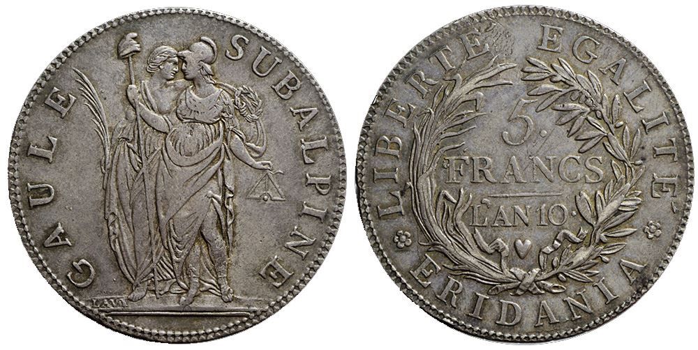 Alle Münzen: Italien, Turin, 5 Francs An 10 – Gebraucht aus Chiasso von Novamarketing