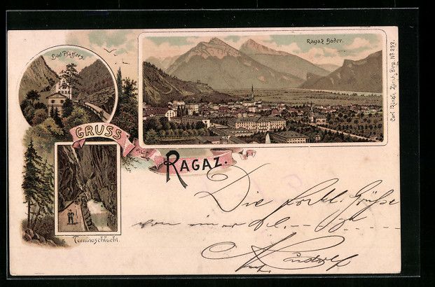 Cartoline postali: Litho Ragaz, Gesamtansicht, Bad Pfäffer – Usato da Berlin venduto da bartko-reher