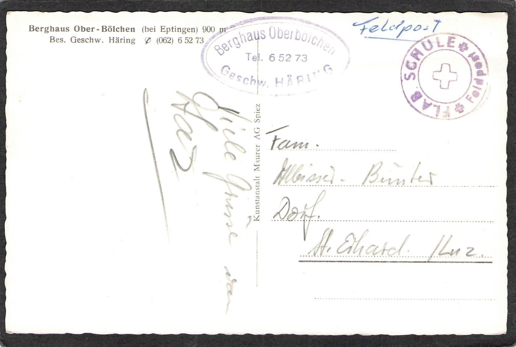 Ansichtskarten: ^Berghaus Oberbölchen BL , Oldtimer – Gebraucht aus Reichenburg von Pipo-67 1