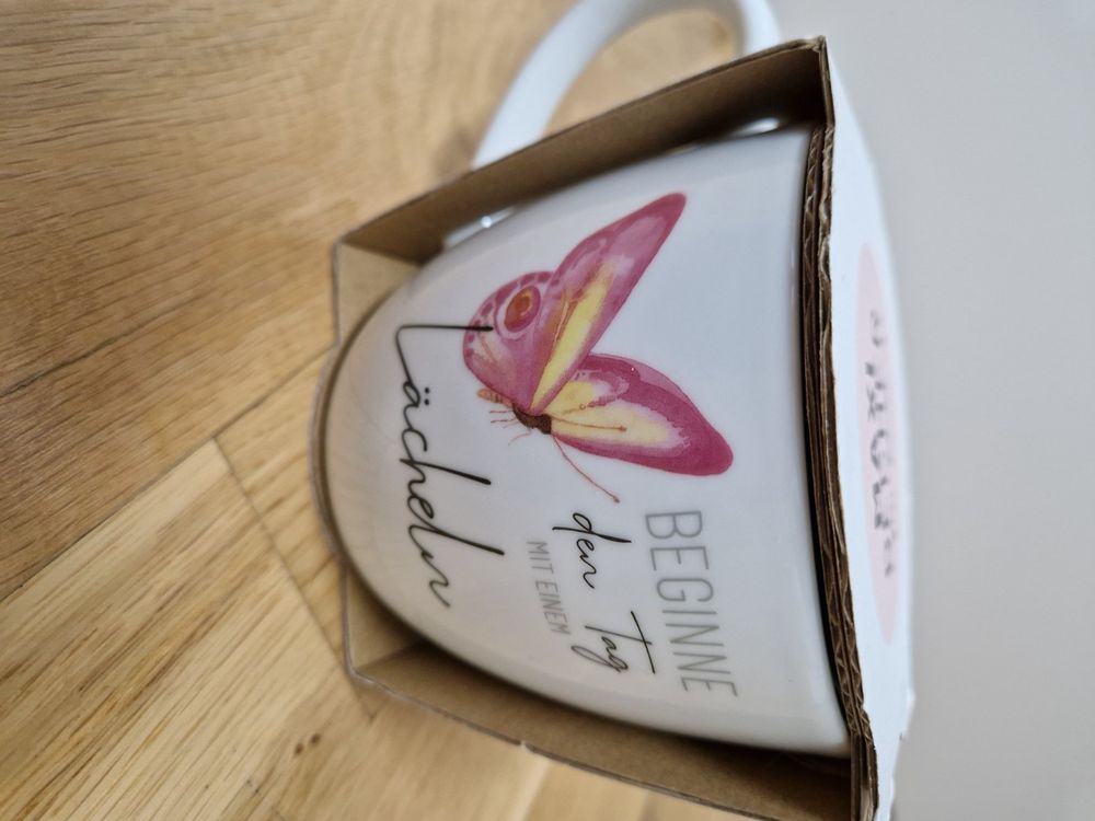 Porzellan-Kaffeebecher 'Beginne Den Tag Mit Einem Lächeln' – 250 Ml, 9,8x8,2 Cm, Spülmaschinenfest