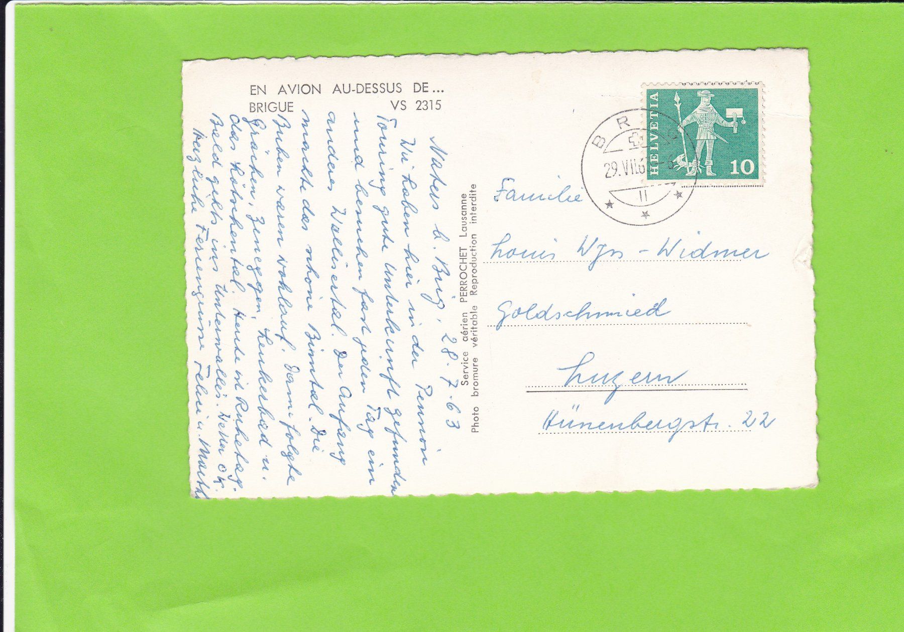 Cartoline postali: En avion au-dessus de....Brigue VS – Usato da St. Peterzell venduto da neckertal 1