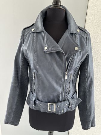 Kunstlederjacke, Bikerjacke Gr. 42 in Jeans Blau