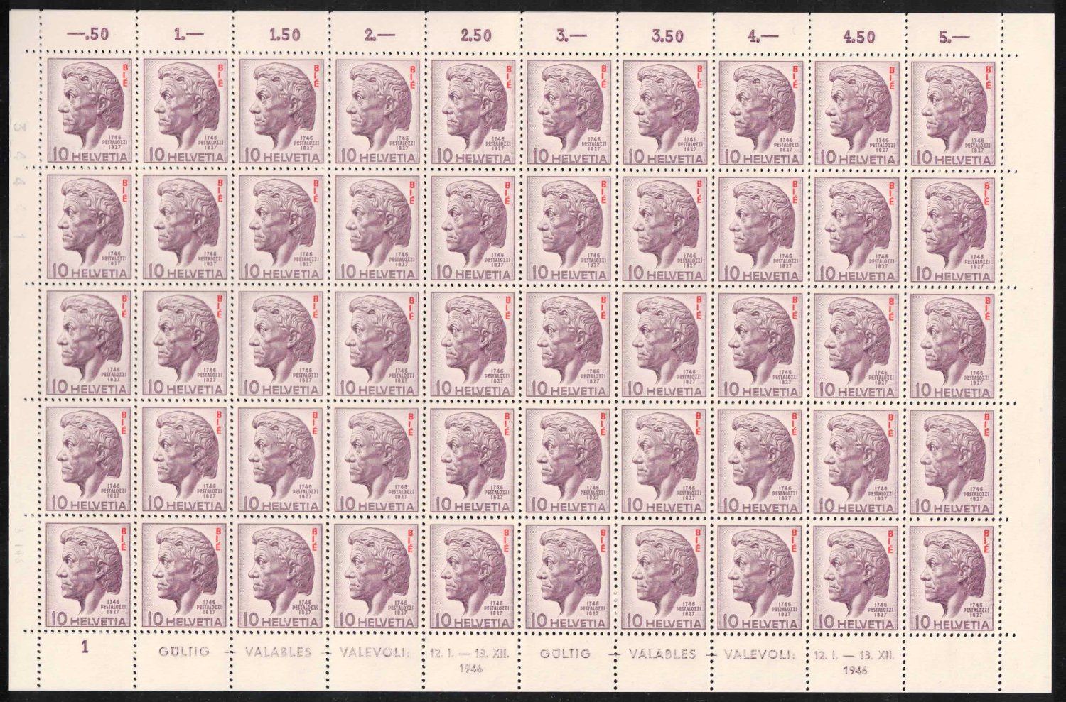 Tutti i francobolli: 1946 BIE Pestalozzi im Bogen, postfrisch ** – Nuovo (secondo la descrizione) da Nuglar venduto da Stamp88