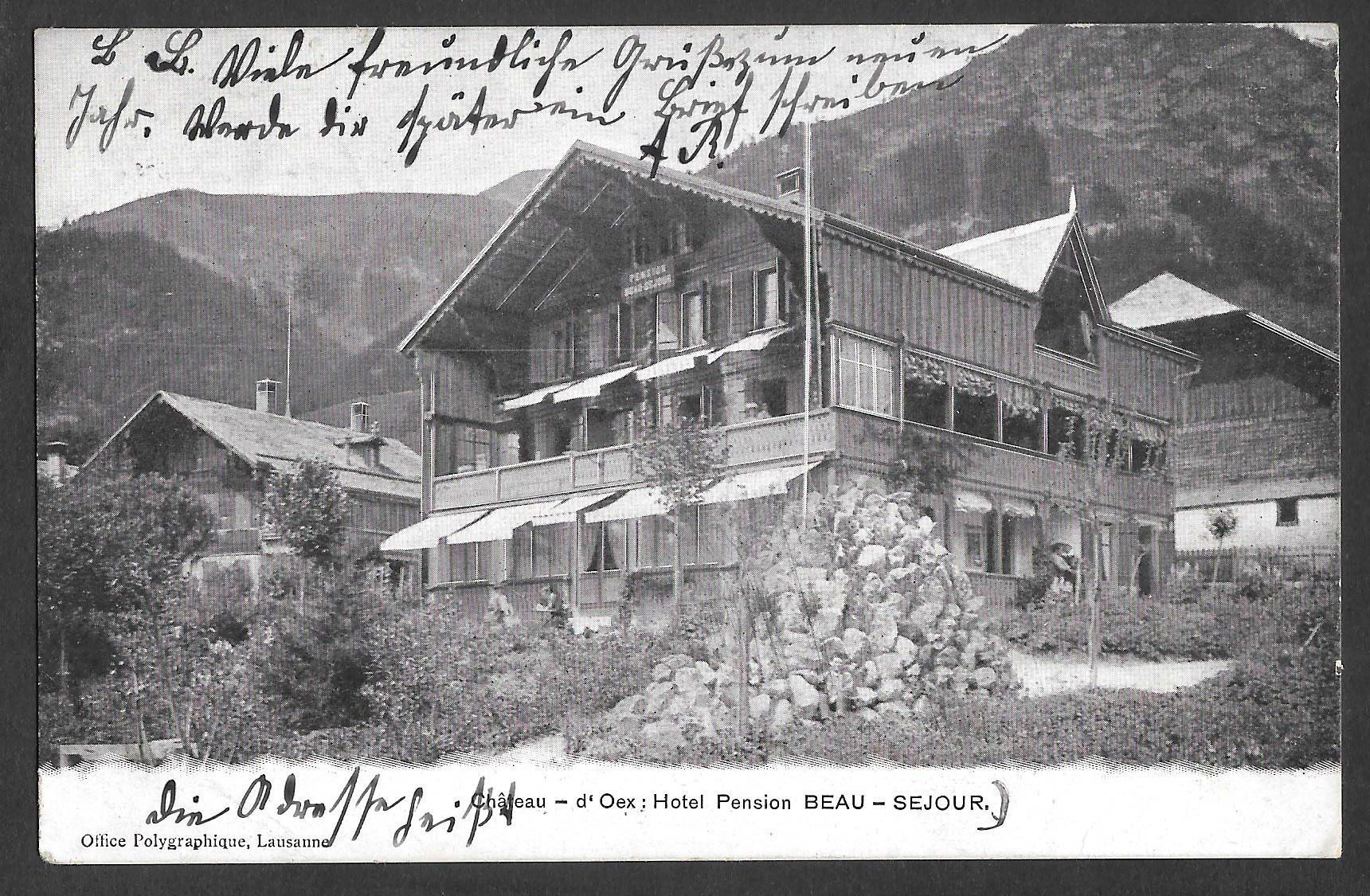 Cartoline postali: Château-d'Oex Hotel Pension Beau-Sejor – Usato da Olten venduto da clotaldi