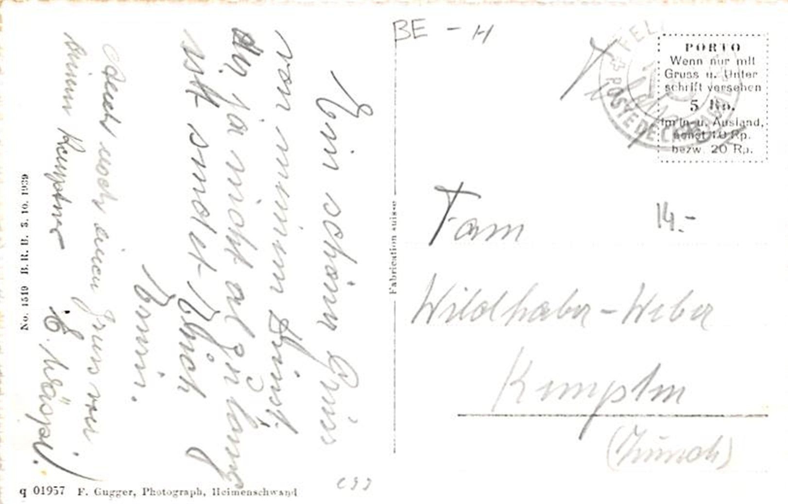 Ansichtskarten: Heimenschwand, Hochalpen – Gebraucht aus Ottikon b.Kemptth. von Neptun1974 1
