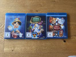 3 Disney Blu-ray Filme Pinocchio Alice Aristocats Set