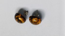 Boucles d'oreilles puces en Ambre et Argent 925!