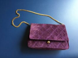 Sac à bandoulière Vintage, Cuir-velours Violet, Chaîne dorée
