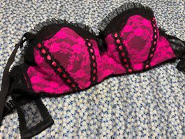 Chic Reggiseno Top pizzo nero e fucsia tg75/80A/B