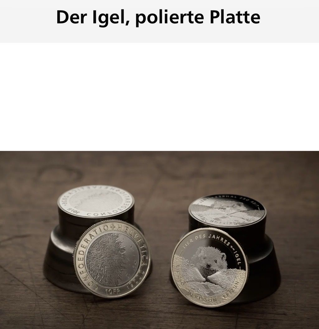 Toutes les monnaies: Der Igel, polierte Platte – Neuf avec emballage d'origine à Wolhusen par Sss06