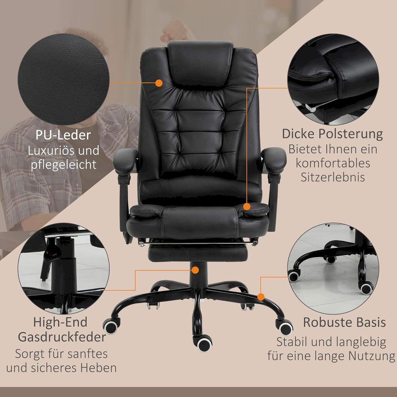 Sedie per ufficio: Bürostuhl mit 7 Punkt Massage schwarz – Nuovo e nell'imballaggio originale da Bottighofen venduto da zaap 6