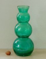 Grand vase en verre recyclé vert, design "boules" Space Age