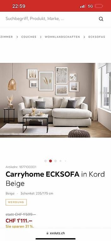 Divani: Ecksofa Beige - Cordstoff – Usato da Wängi venduto da VDMJ_ 1