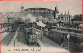 Adieu ZÜRICH Bahnhof mit Bahn - Dampflokomotive
