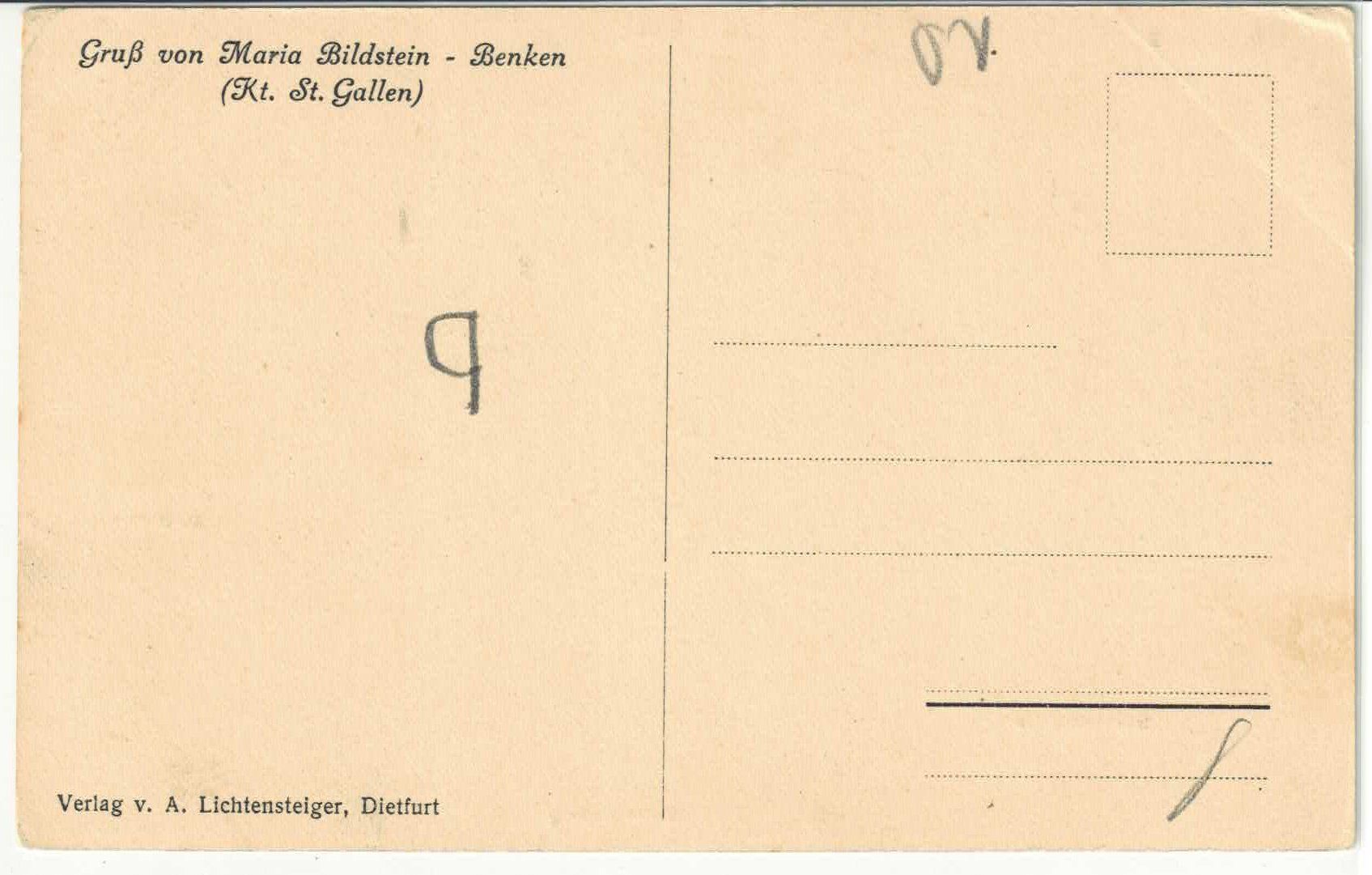 Cartoline postali: Gruss von Maria Bildstein Benken SG – Usato da Ettingen venduto da Kartenplanet 1