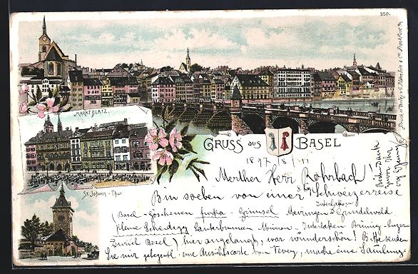 Cartoline postali: Litho Basel, St. Johann-Tor, Marktplatz, – Usato da Berlin venduto da bartko-reher