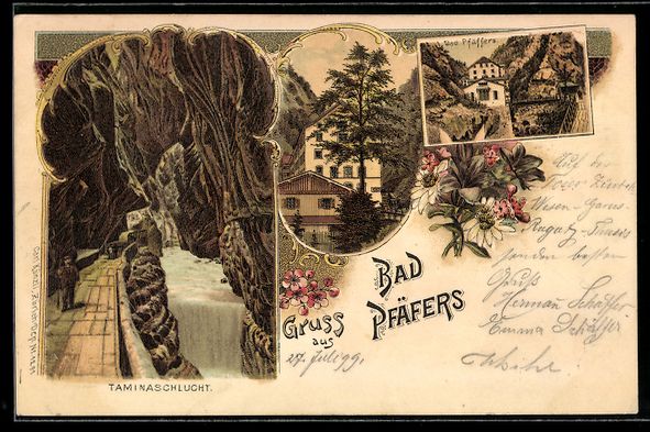Cartes postales: Litho Bad Pfäfers, Partie an der Tamina – D'occasion à Berlin par bartko-reher