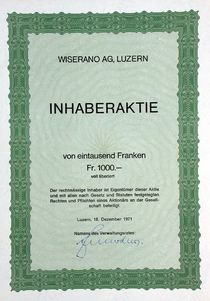 Documenti: Wiserano AG Luzern - 1971 – Usato da Solothurn venduto da Sgasche
