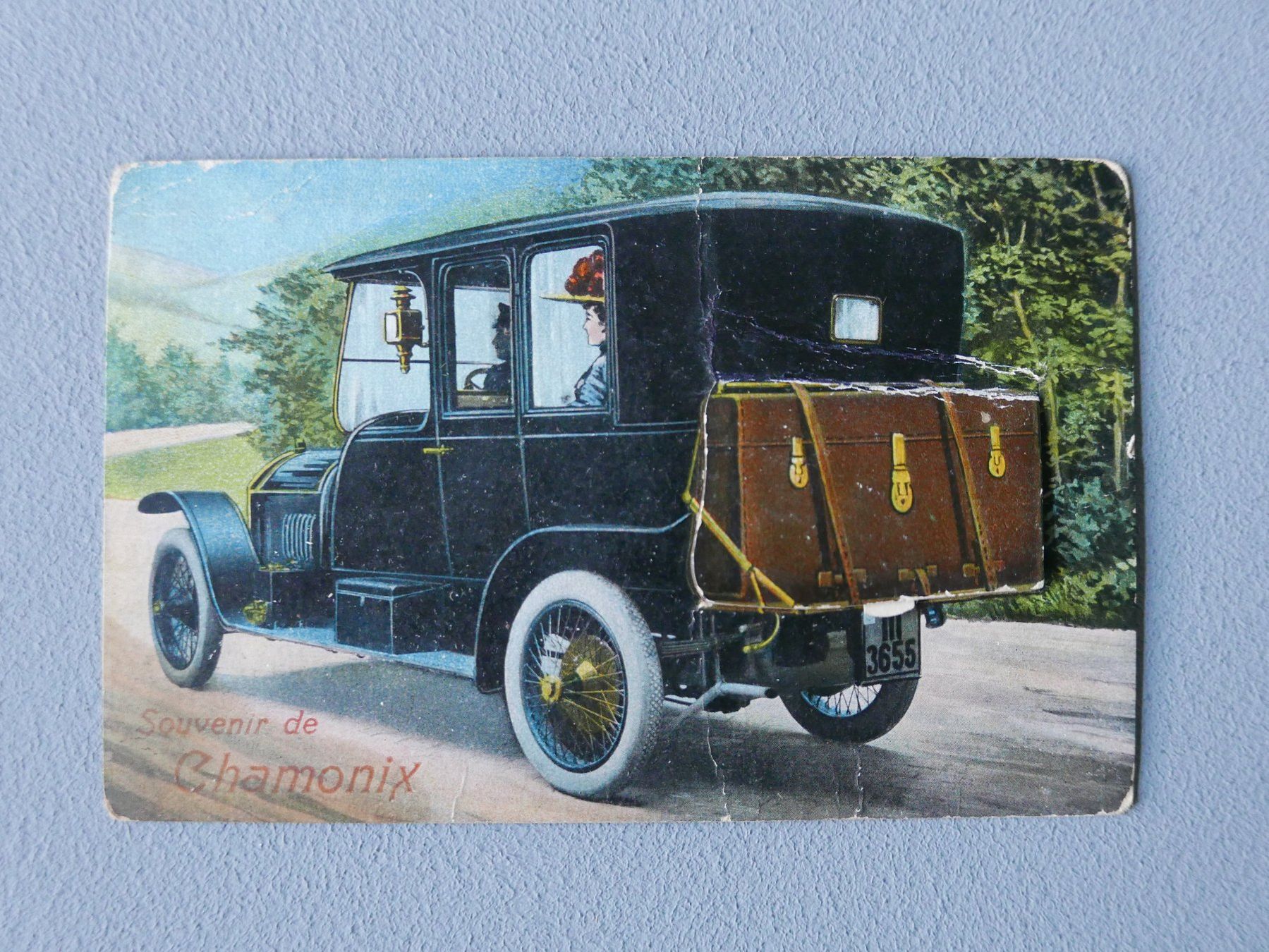 Ansichtskarten: ALTE AK AUTO MIT LEPORELLO SOUVENIR DE CHAMONIX – Gebraucht aus Balgach von Zwischenraum
