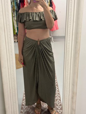 Sommer Set Olivgrün Crop Top Rock S/M Strandoutfit Beachwear