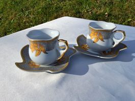 2er Set Espressotassen mit Untertellern, Golddekor.