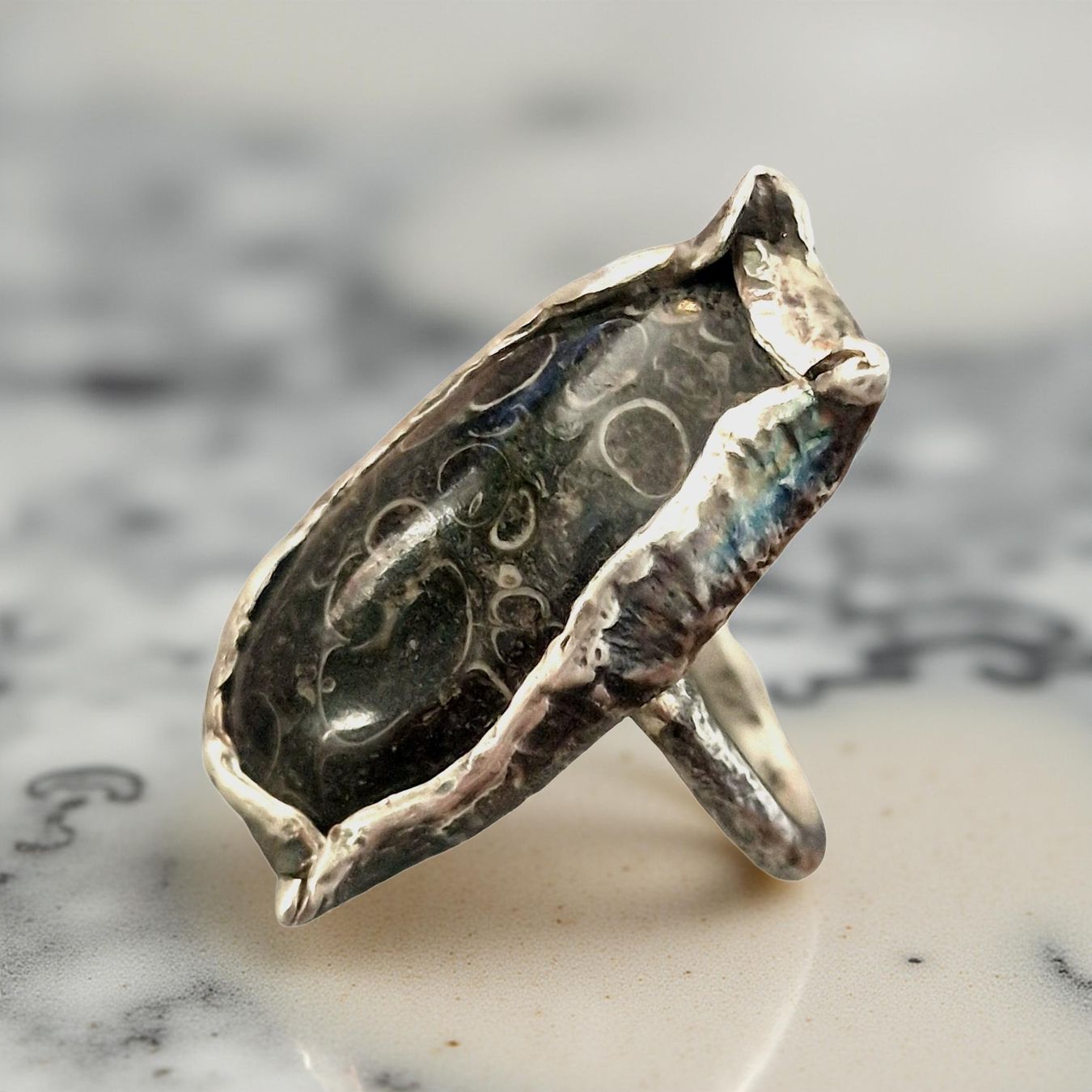 Anelli: Statementring Silber mit Schildkrötenjaspis, Ringgrösse 60,5 – Nuovo e nell'imballaggio originale da Aarau venduto da Schmuckhoehle_MD 4