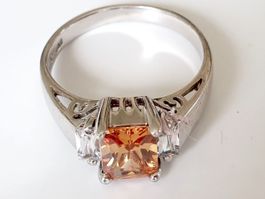 Edler Ring Silber 925 mit orangener Stein, Gr 18,7 mm