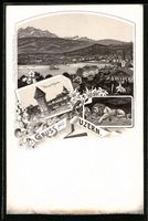 Litho Luzern, Ortsansicht mit Wasserthur