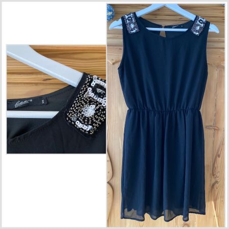 Schickes, elegantes, schwarzes Kleid mit Pailletten, Gr. S