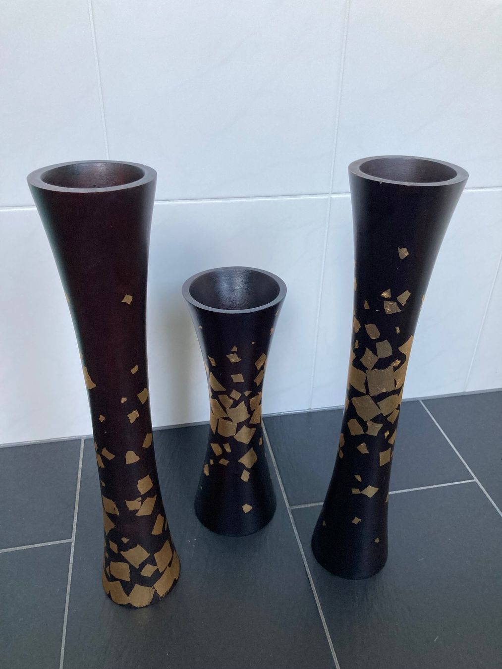 Vasi & Recipienti: 3 exclusive Vasen aus Holz mit Gold – Usato da Büsingen venduto da aue_2mh6 4