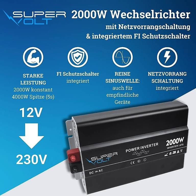Inverter: Supervolt 12V 2000W Wechselrichter mit Display, NVS und FI – Usato da Bülach venduto da CAMPTIVITY 1