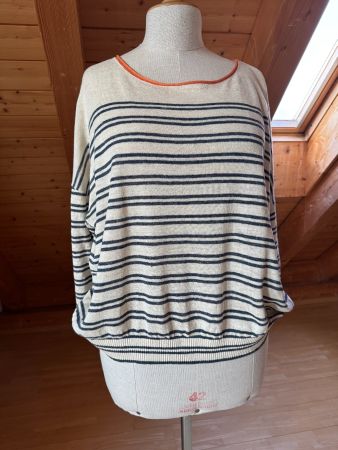 Leinenpullover von Nile, gestreift beige blau