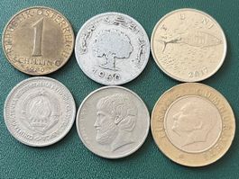 6 verschiedene internationale Münzen