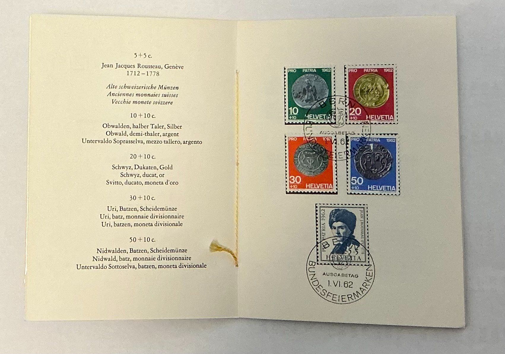 Tutti i francobolli: CH Pro Patria  Briefmarkenheftchen Satz 1962 – Usato da Koblenz venduto da Markenhimmel