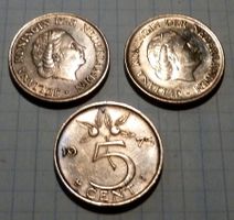 Niederlanden, 3x 5 Cent Kupfer 1975, Königin Juliana