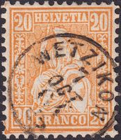 Sitzende: Nr.32 mit Fingerhut-Stempel WETZIKON (ZH) sauber
