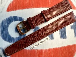 16mm Lederarmband, Echse Braun, Uhrenband Schliesse golden