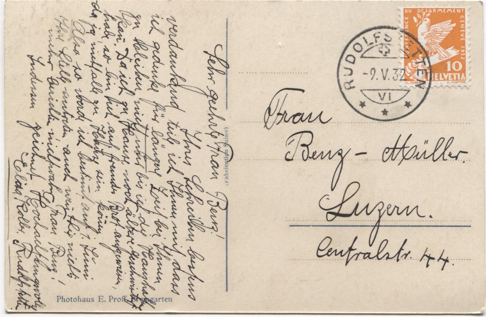 Cartoline postali: RUDOLFSTETTEN AG 1932 – Usato da Rothrist venduto da Clanx 1