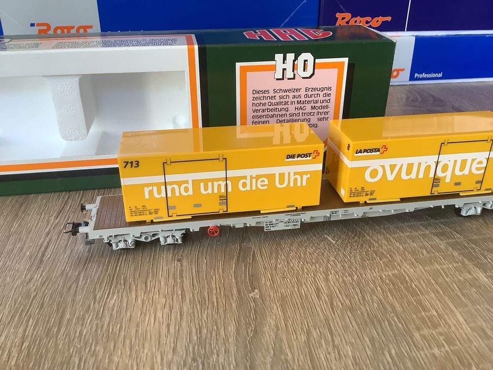Wagon HO HAG SBB CFF Porte-container Avec 2 Containers La Poste - échelle HO, Métal, Réf 601