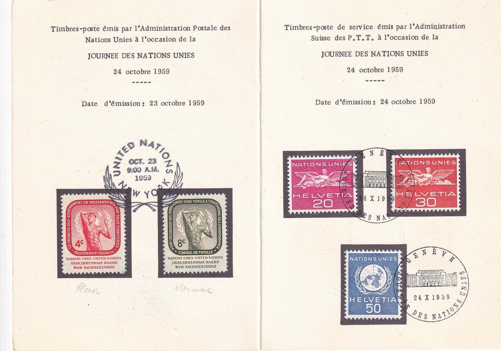 Tutti i francobolli: Folder Journée des Nations unies 1959 – Usato da Baar venduto da Asmara111 1