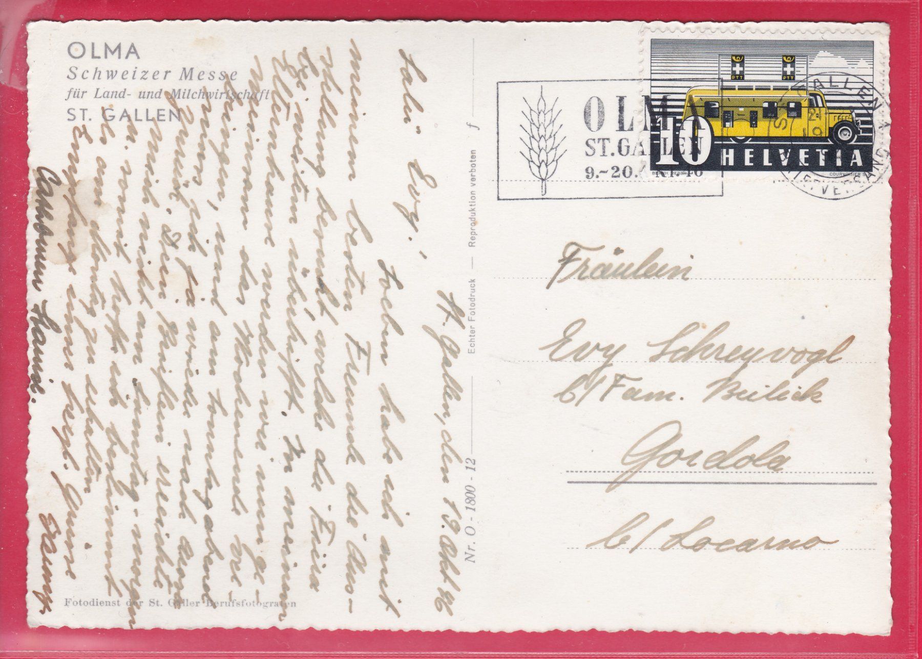 Cartoline postali: OLMA, ST,GALLEN, 19.10.1946 – Usato da Oberrieden venduto da Gebirgsstelze 1