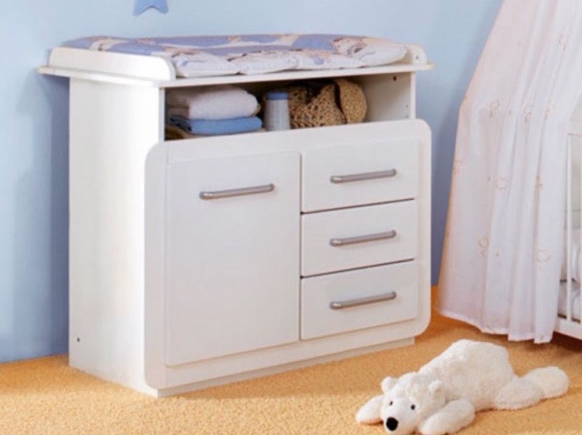 Comò per bambini robusto con fasciatoio integrato, colore bianco
