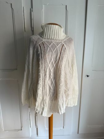 Strick Rollkragen Poncho offweiss